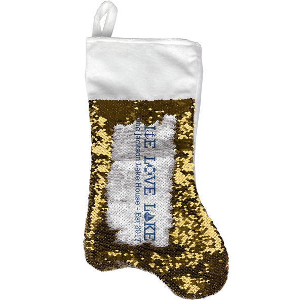 Custom Live Love Lake Reversible Sequin Stocking - Gold (Personalized)