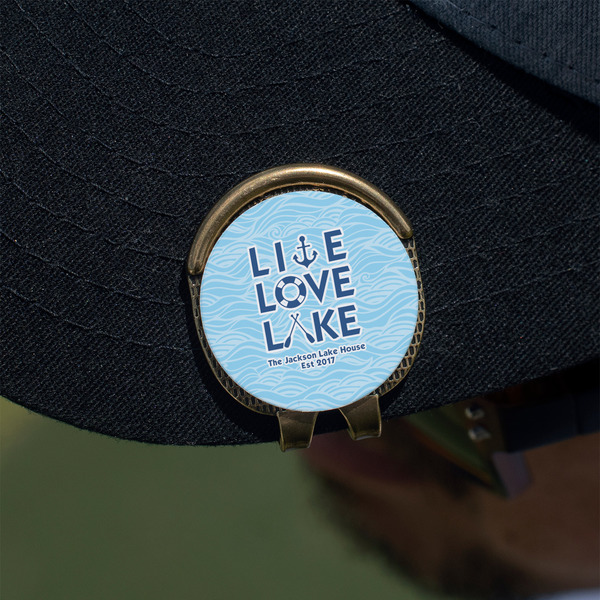 Live Love Lake Golf Ball Marker Hat Clip - Gold - On Hat