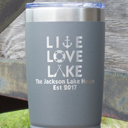 Live Love Lake 20 oz Stainless Steel Tumbler - Grey - Single Sided (Personalized)