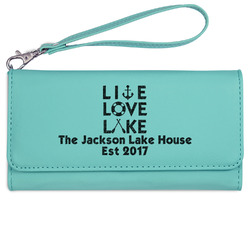 Live Love Lake Ladies Leatherette Wallet - Laser Engraved- Teal (Personalized)