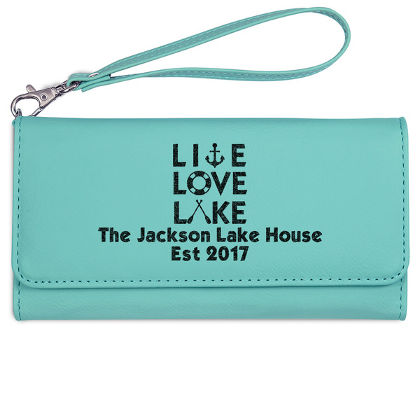Live Love Lake Ladies Wallet - Leather - Teal - Front View