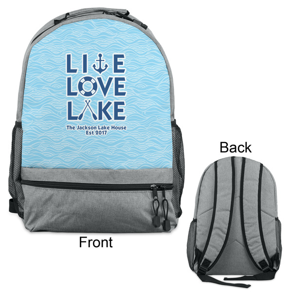 Live Love Lake Large Backpack - Gray - Front & Back View