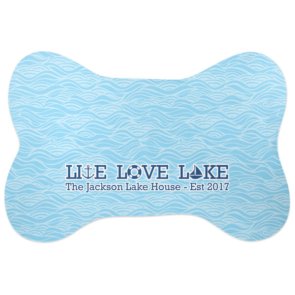 Custom Live Love Lake Bone Shaped Dog Food Mat (Large) (Personalized)