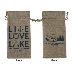 Live Love Lake Large Burlap Gift Bag - Front & Back (Personalized)