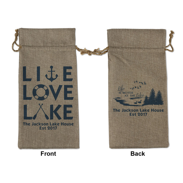 Custom Live Love Lake Large Burlap Gift Bag - Front & Back (Personalized)