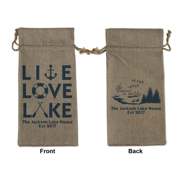 Custom Live Love Lake Large Burlap Gift Bag - Front & Back (Personalized)