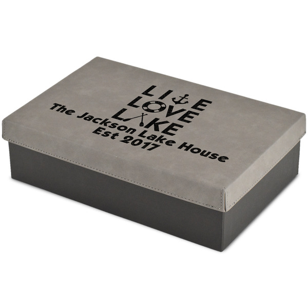 Custom Live Love Lake Large Gift Box w/ Engraved Leather Lid (Personalized)