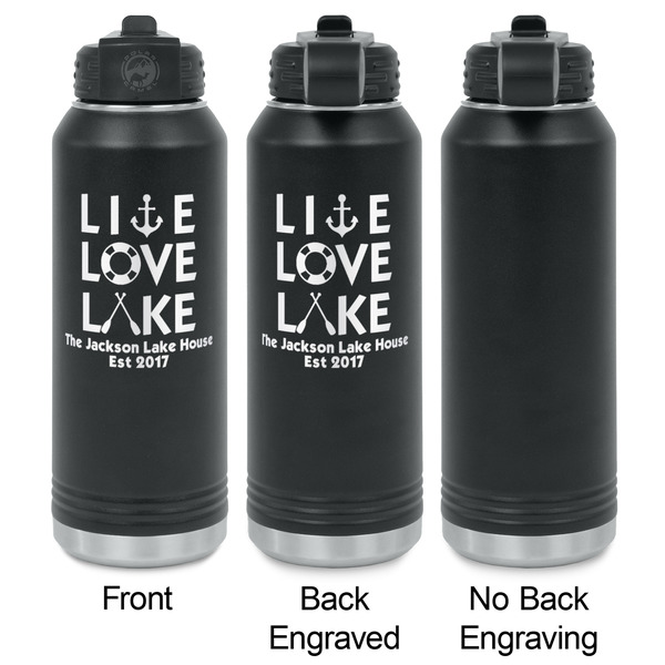 Live Love Lake Laser Engraved Water Bottles - 2 Styles - Front & Back View