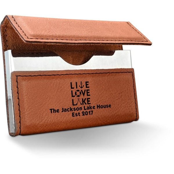 Custom Live Love Lake Leatherette Business Card Holder - Single Sided (Personalized)