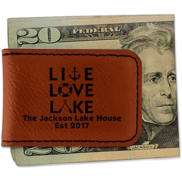 Custom Live Love Lake Leatherette Magnetic Money Clip - Single Sided (Personalized)