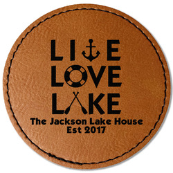 Live Love Lake Faux Leather Iron On Patch - Round (Personalized)
