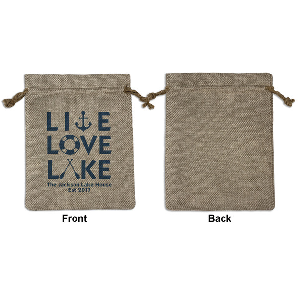 Live Love Lake Medium Burlap Gift Bag - Front Approval
