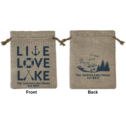 Live Love Lake Medium Burlap Gift Bag - Front & Back (Personalized)