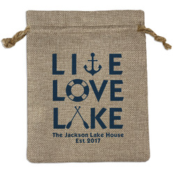 Live Love Lake Medium Burlap Gift Bag - Front (Personalized)
