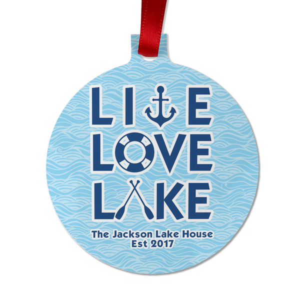 Custom Live Love Lake Metal Ball Ornament - Double Sided w/ Name or Text