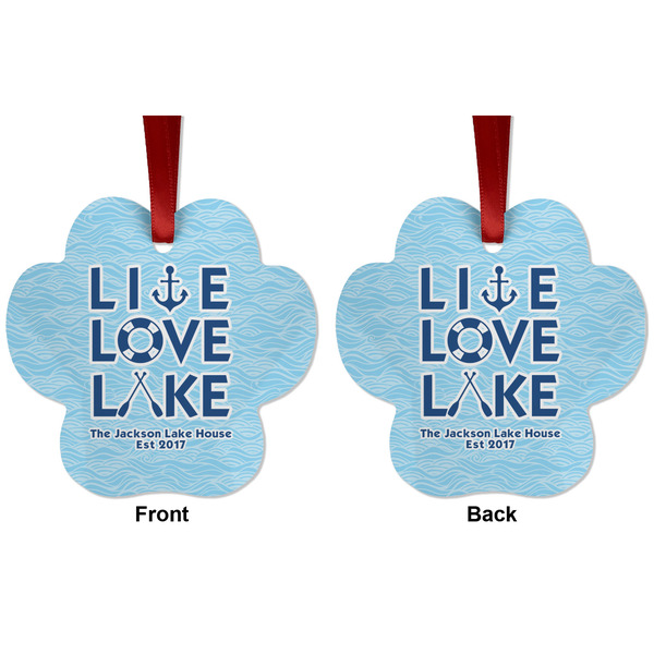 Live Love Lake Metal Paw Ornament - Front and Back