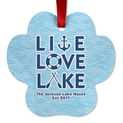 Live Love Lake Metal Paw Ornament - Double Sided w/ Name or Text