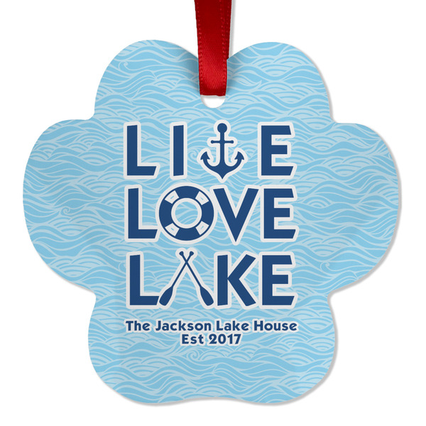 Custom Live Love Lake Metal Paw Ornament - Double Sided w/ Name or Text