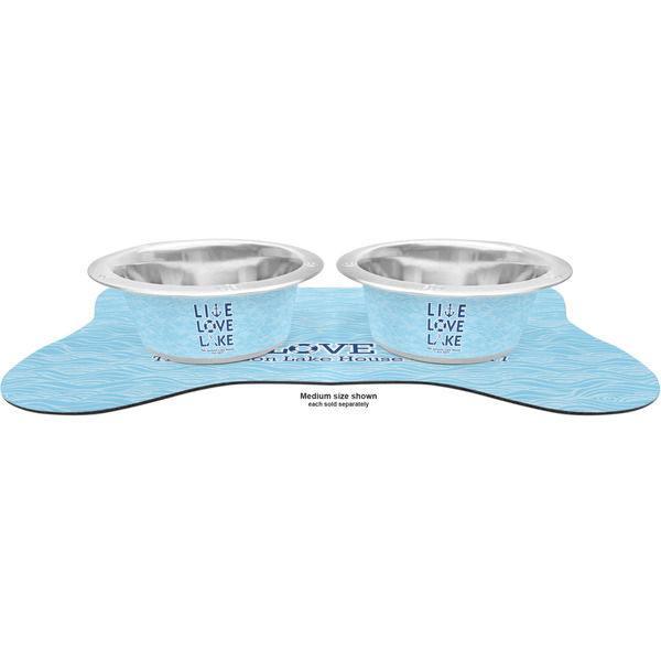 Live Love Lake Metal Pet Bowls - On Dog Bone Shaped Mat