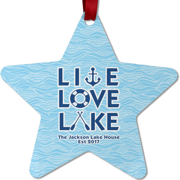 Custom Live Love Lake Metal Star Ornament - Double Sided w/ Name or Text