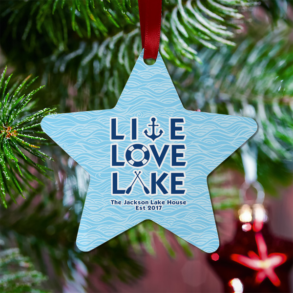 Live Love Lake Metal Star Ornament - Lifestyle