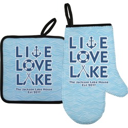 Live Love Lake Right Oven Mitt & Pot Holder Set w/ Name or Text