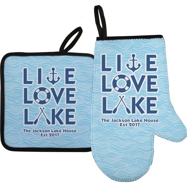 Custom Live Love Lake Right Oven Mitt & Pot Holder Set w/ Name or Text
