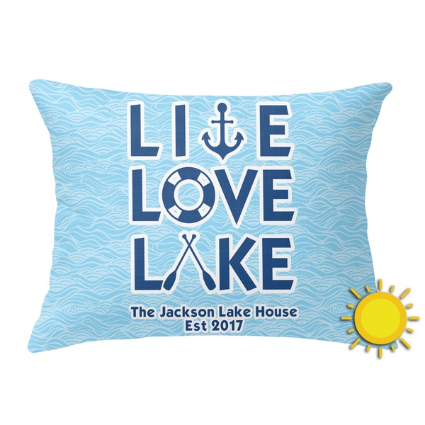 Custom Live Love Lake Outdoor Throw Pillow (Rectangular) (Personalized)