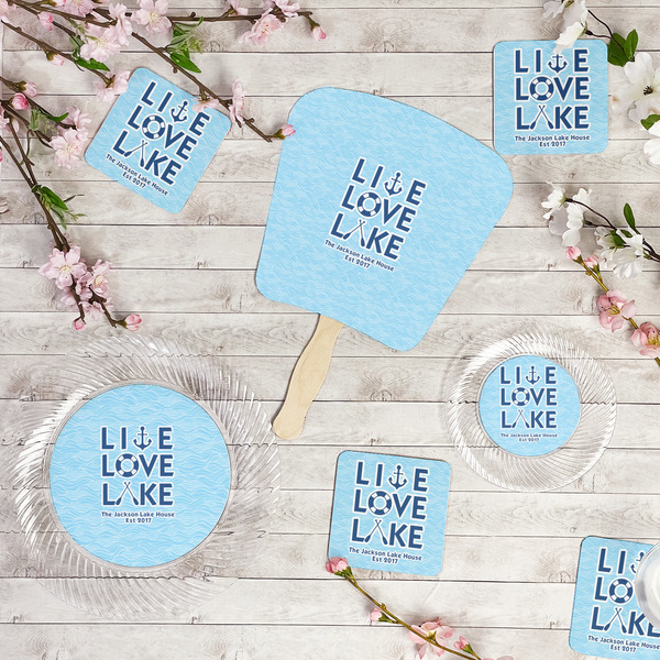 Live Love Lake Party Supplies Combination Image - All items - Plates, Coasters, Fans