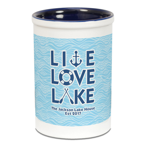 Custom Live Love Lake Ceramic Pencil Holders - Blue