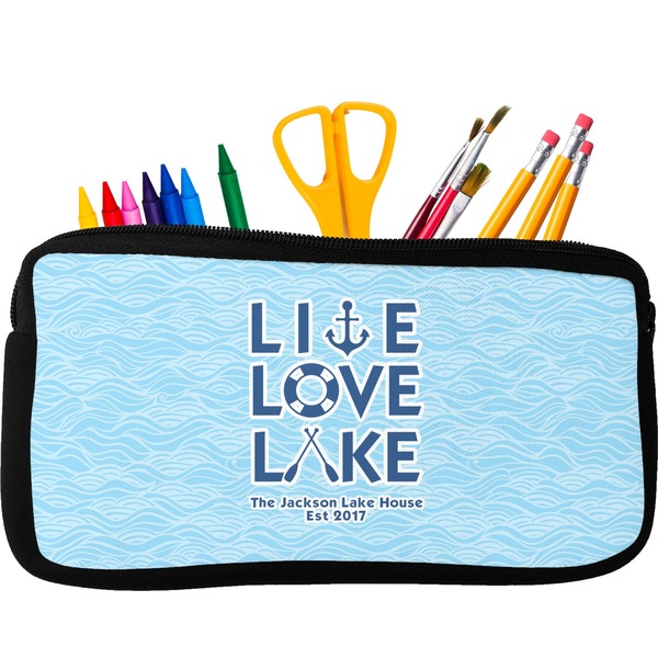 Custom Live Love Lake Neoprene Pencil Case - Small w/ Name or Text