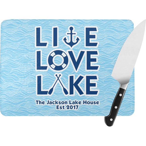 Custom Live Love Lake Rectangular Glass Cutting Board - Large - 15.25"x11.25" w/ Name or Text