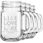 Live Love Lake Mason Jar Mugs (Set of 4) (Personalized)