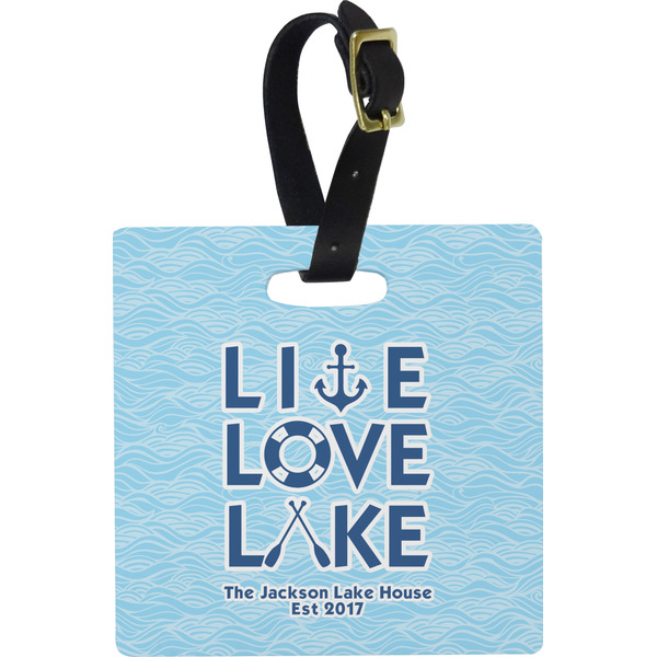 Custom Live Love Lake Plastic Luggage Tag - Square w/ Name or Text
