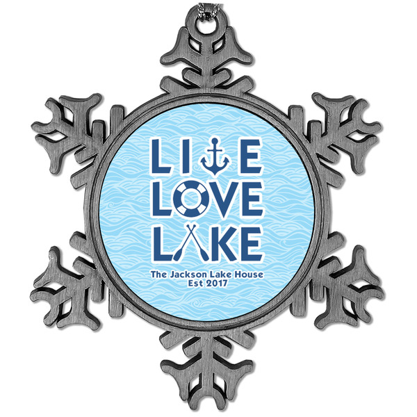 Custom Live Love Lake Vintage Snowflake Ornament (Personalized)