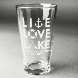 Live Love Lake Pint Glass - Engraved (Personalized)