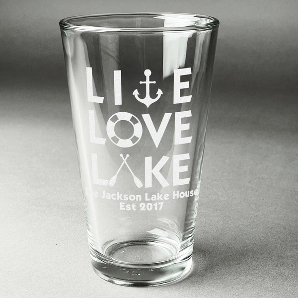 Custom Live Love Lake Pint Glass - Engraved (Single) (Personalized)