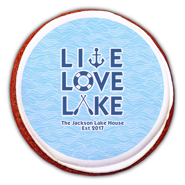 Live Love Lake Printed Icing Circle - Large - On Cookie