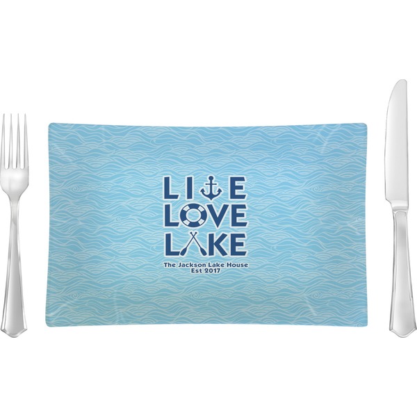 Custom Live Love Lake Rectangular Glass Lunch / Dinner Plate - Single or Set (Personalized)