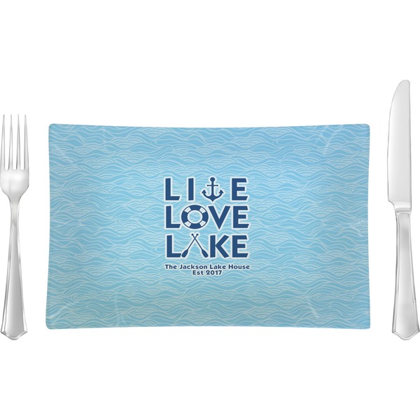 Custom Live Love Lake Rectangular Glass Lunch / Dinner Plate - Single or Set (Personalized)