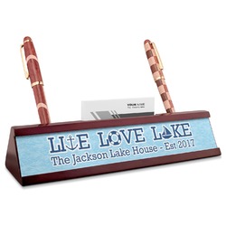 Live Love Lake Red Mahogany Nameplate with Business Card Holder (Personalized)