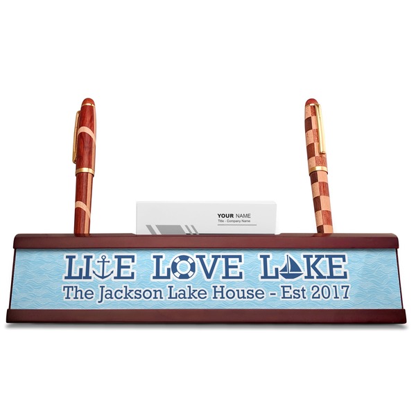 Live Love Lake Red Mahogany Nameplates with Business Card Holder - Straight