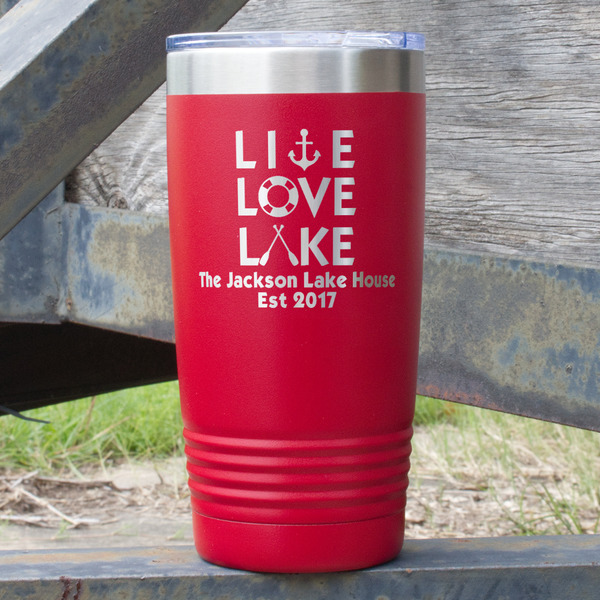 Custom Live Love Lake 20 oz Stainless Steel Tumbler - Red - Single Sided (Personalized)