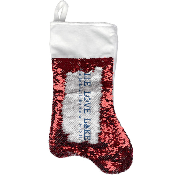 Custom Live Love Lake Reversible Sequin Stocking - Red (Personalized)