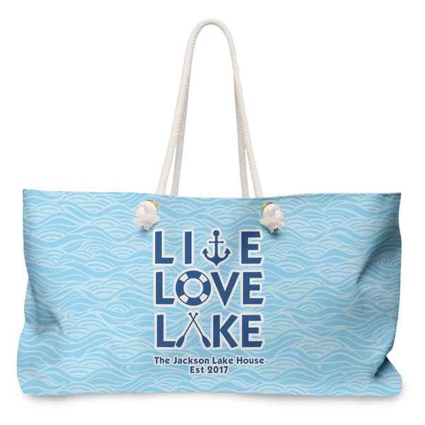 Custom Live Love Lake Large Tote Bag with Rope Handles (Personalized)