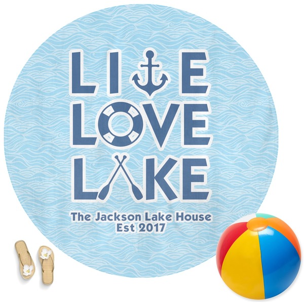 Custom Live Love Lake Round Beach Towel (Personalized)