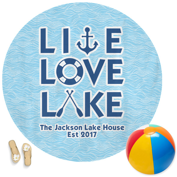 Custom Live Love Lake Round Beach Towel (Personalized)