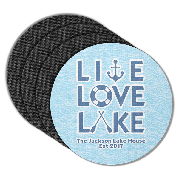 Custom Live Love Lake Round Rubber Backed Coasters - Set of 4 (Personalized)