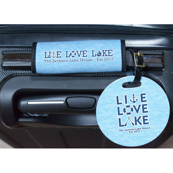 Live Love Lake Round Luggage Tag & Handle Wrap - In Context