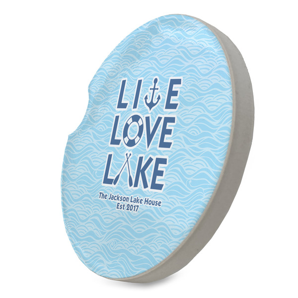Live Love Lake Sandstone Car Coaster - STANDING ANGLE